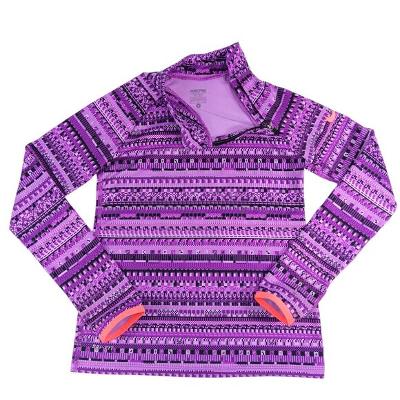 NIKE PRO-Dri-Fit Girl's Long Sleeve Side Neck 1/4 Zip Top-SIZE SMALL-Purple-Kids - Picture 3 of 14